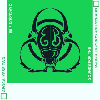 An illustration of the Erykah Badu scarab against a green backround with artist and album titles rotated 90º on both the left and right margins.