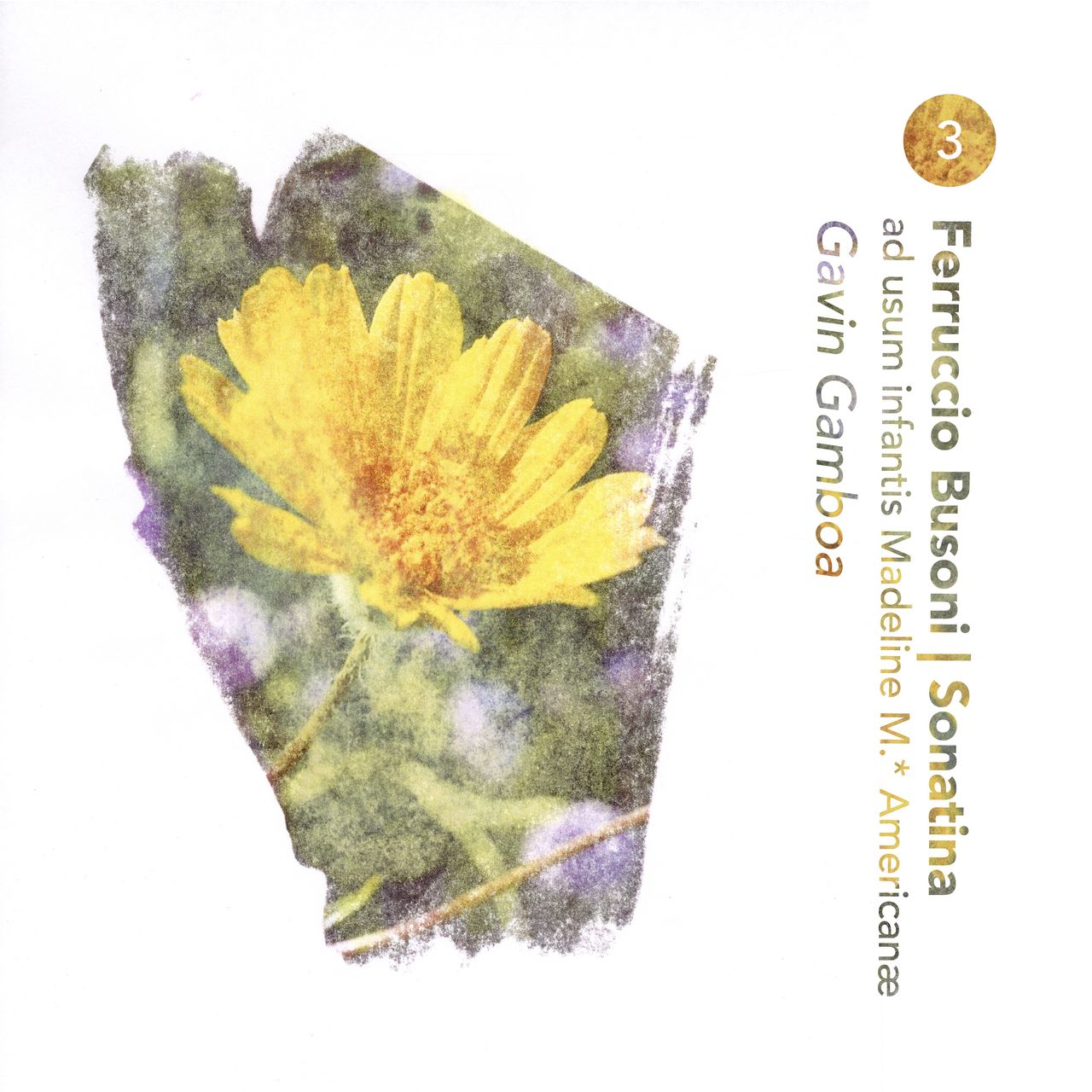 A colorful print of a flower against a white background, with the album title and artist name rotated 90º set close to the right margin.