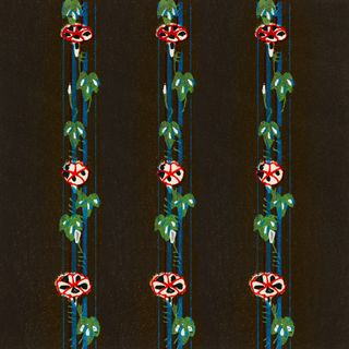 An illustration of ornamental organic patterns by Furuya Korin, (1904) … dark background with elements of blue, green and red.
